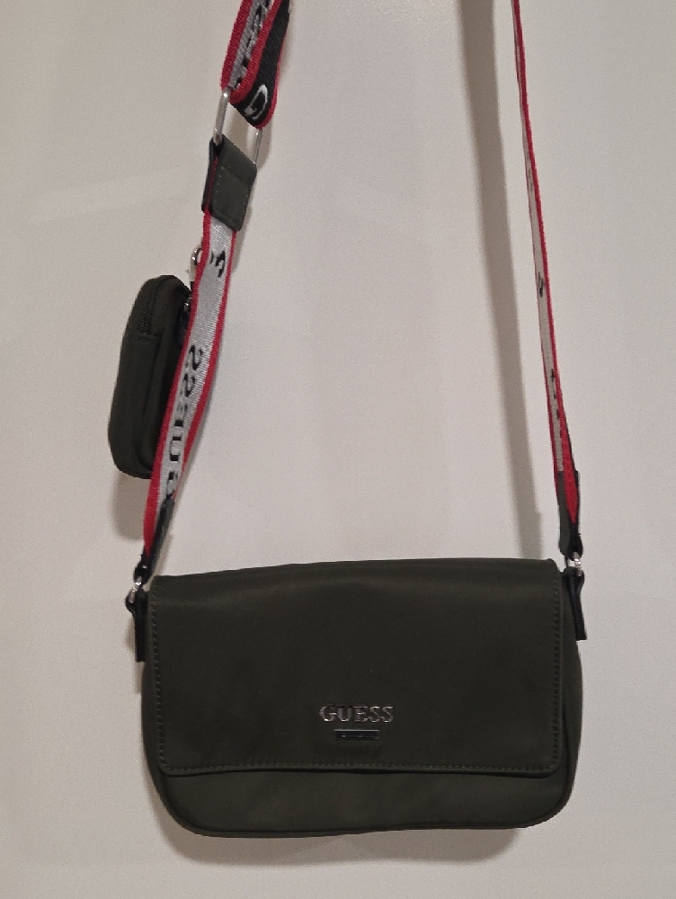 Guess Dark Olive Green Messenger Bag With Logo Strap
